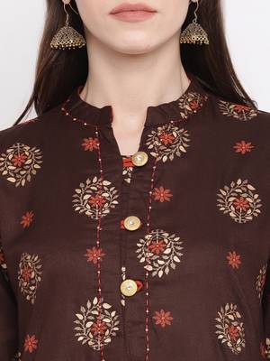 Brown printed rayon ethnic-kurtis 5