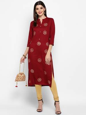 Maroon plain rayon ethnic-kurtis 1