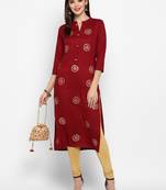 Maroon plain rayon ethnic-kurtis