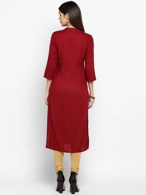 Maroon plain rayon ethnic-kurtis 2