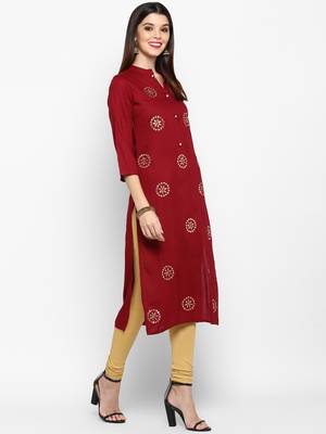 Maroon plain rayon ethnic-kurtis 4