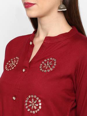 Maroon plain rayon ethnic-kurtis 5