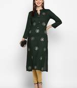 Green plain rayon ethnic-kurtis