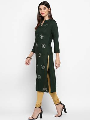 Green plain rayon ethnic-kurtis 3