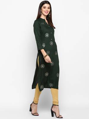 Green plain rayon ethnic-kurtis 4