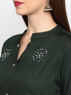 Green plain rayon ethnic-kurtis 5