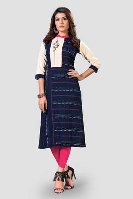 Blue embroidered cotton kurtis 1