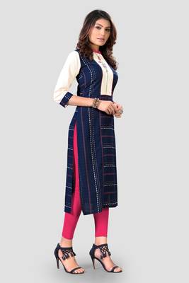Blue embroidered cotton kurtis 3