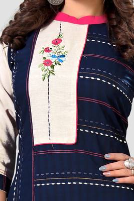 Blue embroidered cotton kurtis 4