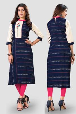 Blue embroidered cotton kurtis 5