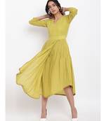 Green Cotton Overlap Flare Dress