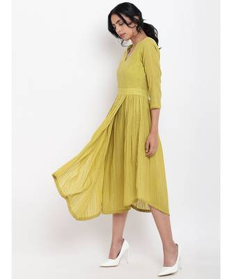 Green Cotton Overlap Flare Dress 2
