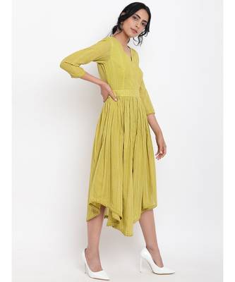 Green Cotton Overlap Flare Dress 3