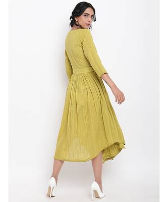 Green Cotton Overlap Flare Dress 4