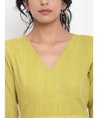 Green Cotton Overlap Flare Dress 5