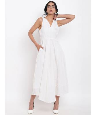 White Cotton Panelled Flare Dress 1