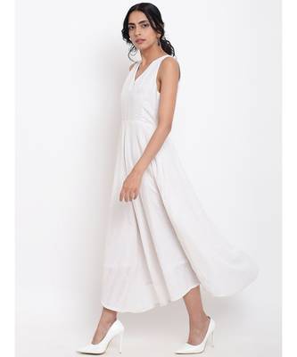 White Cotton Panelled Flare Dress 2
