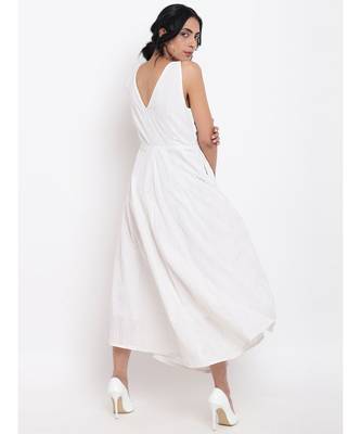White Cotton Panelled Flare Dress 3
