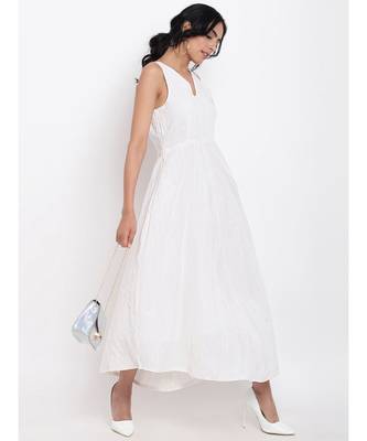 White Cotton Panelled Flare Dress 4