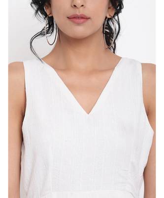 White Cotton Panelled Flare Dress 5