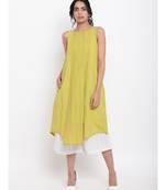 Green Cotton Panelled Kurta White Pant