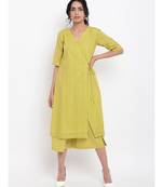 Green Cotton Angrakha Kurta Set