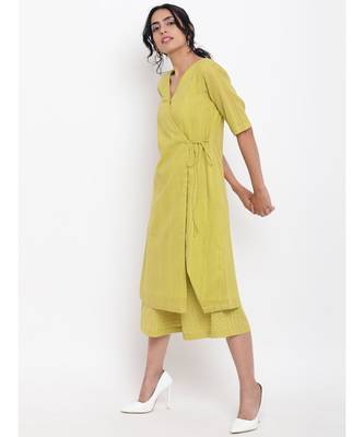 Green Cotton Angrakha Kurta Set 2