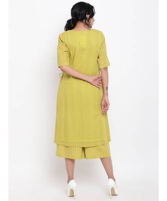 Green Cotton Angrakha Kurta Set 3