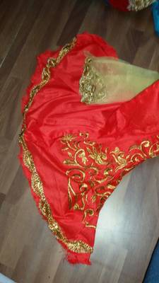 blue color heavy thread work net fabric bollywood style unstiched lehenga with dupatta 4