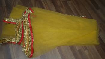 blue color heavy thread work net fabric bollywood style unstiched lehenga with dupatta 5