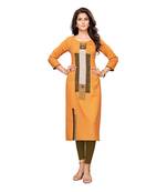 Orange plain cotton ethnic-kurtis