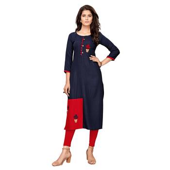 Blue plain cotton ethnic-kurtis 1