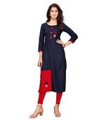 Blue plain cotton ethnic-kurtis