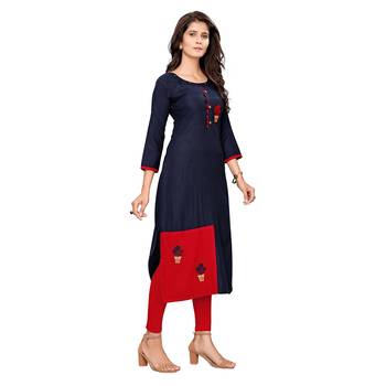 Blue plain cotton ethnic-kurtis 3