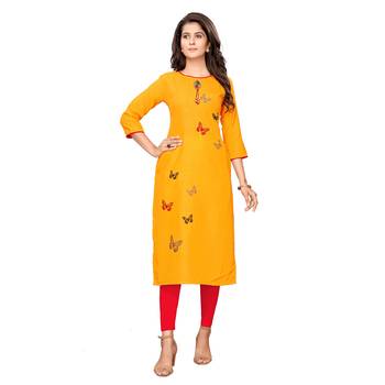 Mustard plain cotton ethnic-kurtis 1