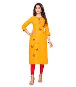 Mustard plain cotton ethnic-kurtis