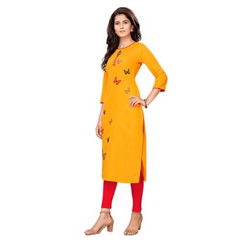 Mustard plain cotton ethnic-kurtis 2