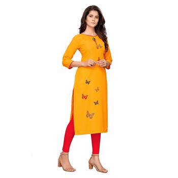Mustard plain cotton ethnic-kurtis 3