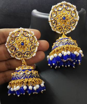 Deepika AD Pearl Royal Blue Jhumki Earrings Set 1