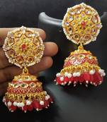 Deepika AD Pearl Bridal Red Jhumki Earrings Set