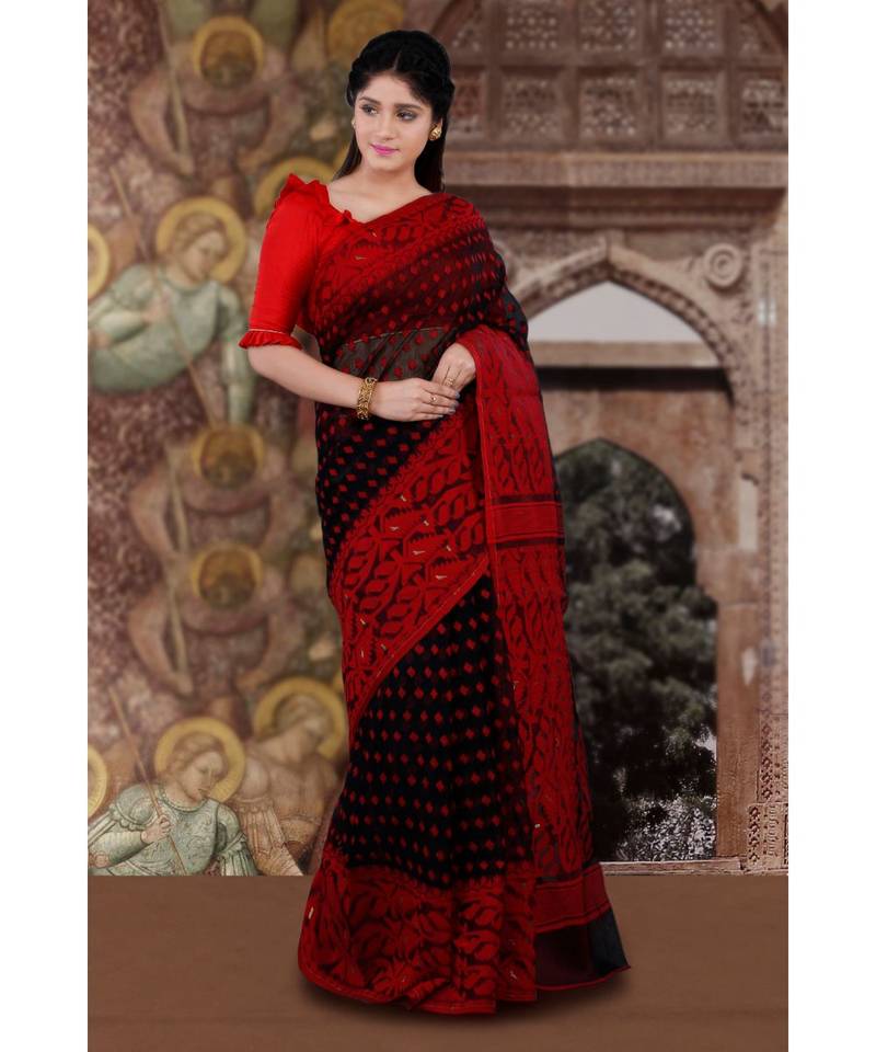 multicolor hand woven blended cotton saree with blouse