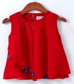 Trendy Georgette Layered Top with tassles and Emb - Red