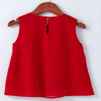 Trendy Georgette Layered Top with tassles and Emb - Red 2