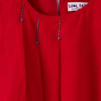 Trendy Georgette Layered Top with tassles and Emb - Red 3