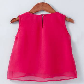Fuschia Trendy Georgette Layered Top with tassles and Emb 2