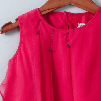Fuschia Trendy Georgette Layered Top with tassles and Emb 3