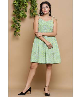 Green Block Print Midi Dress 3