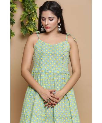 Green Block Print Midi Dress 5
