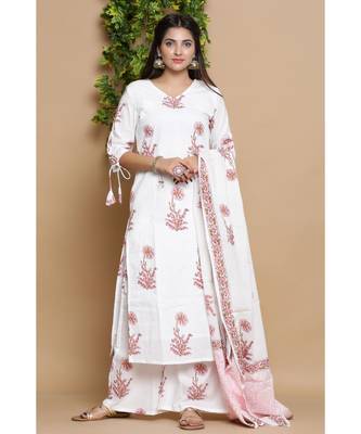 White Block Print Kurta Set 1