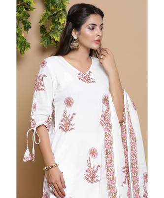 White Block Print Kurta Set 5